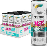 CELSIUS lata frontal mostrando diseño y sabor: refrescante y práctico