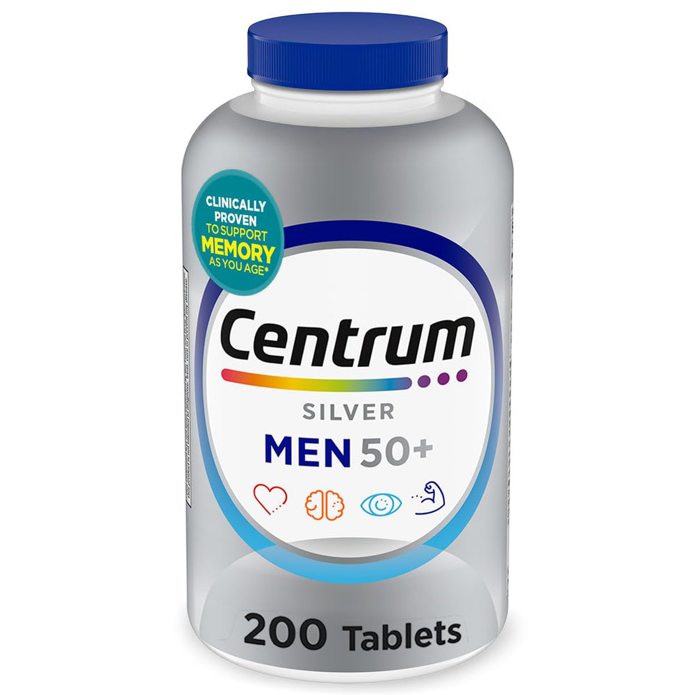 Centrum Silver frasco frente mostrando 200 tabletas para apoyo diario