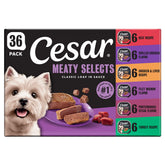 Cesar front packaging showing variety pack and real meat first ingredient benefit