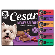 Cesar front packaging showing variety pack and real meat first ingredient benefit