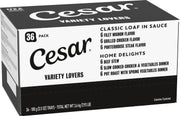 Cesar front packaging showing 36-tray variety pack and convenient serving