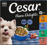 Cesar vista frontal del paquete de 24 bandejas, conveniencia y variedad