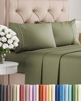 CGK Unlimited king sheet set front packaging shows sage green color and included pieces