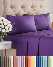 CGK Unlimited sheet set front packaging showing purple color and contents, highlights convenience