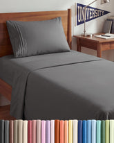CGK Unlimited front packaging of Twin XL dark grey sheet set showing contents and benefits