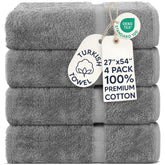 Chakir Turkish Linens folded four-pack front view showing neat stack and gray color, durable quality