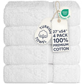 Chakir Turkish Linens front pack view showing four white towels and neat presentation
