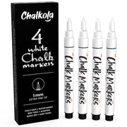 Chalkola pack frontal de 4 marcadores blancos mostrando presentación y versatilidad