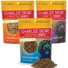Charlee Bear paquete frontal mostrando las tres bolsitas para entrenamiento