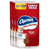 Charmin paquete frontal mostrando 30 Family Mega Rolls y ahorro