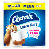 Charmin paquete frontal mostrando 12 mega rollos y ahorro