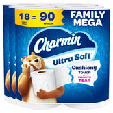 Charmin front packaging showing family mega value and count benefit