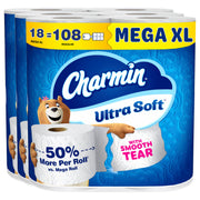Charmin front packaging showing 18 Mega XL rolls and value
