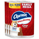 Charmin empaque frontal mostrando 24 Family Mega Rolls y ahorro