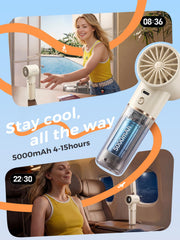 CHEERAIR ventilador en mano en uso refrescando al usuario