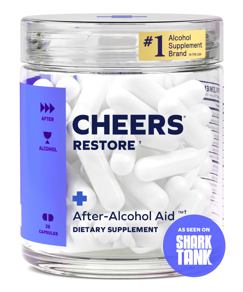 Cheers Restore front packaging showing 12 doses and brand benefits