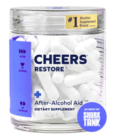 Cheers Restore front packaging showing 12 doses and brand benefits