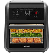 Chefman front view on countertop showing controls and window, efficient countertop solution