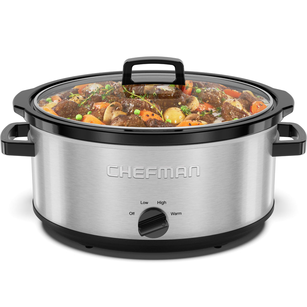 Chefman vista frontal mostrando control y acabado en acero inoxidable, ventaja de capacidad