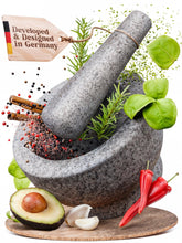 ChefSofi front view of granite mortar and pestle showing solid build and stability
