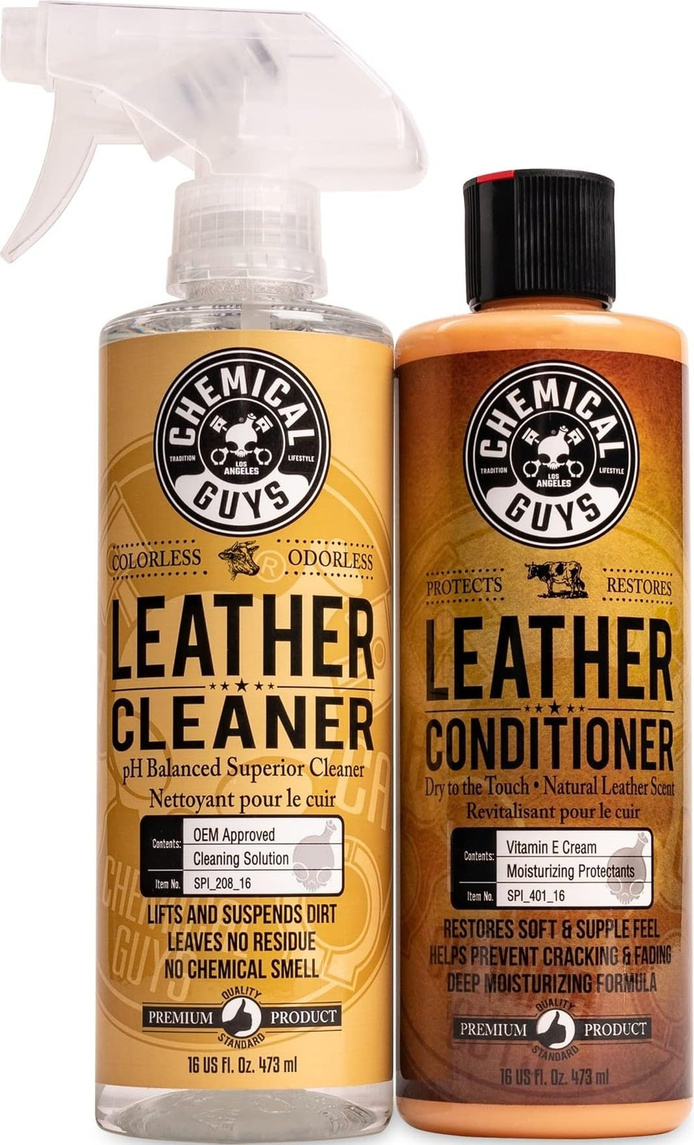 Chemical Guys frente del kit con dos botellas para limpieza y acondicionamiento