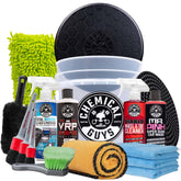 Chemical Guys vista frontal del paquete completo mostrando todos los productos y beneficios