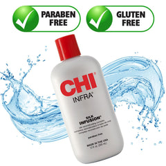 CHI aplicación sobre cabello seco ilustrando control de frizz