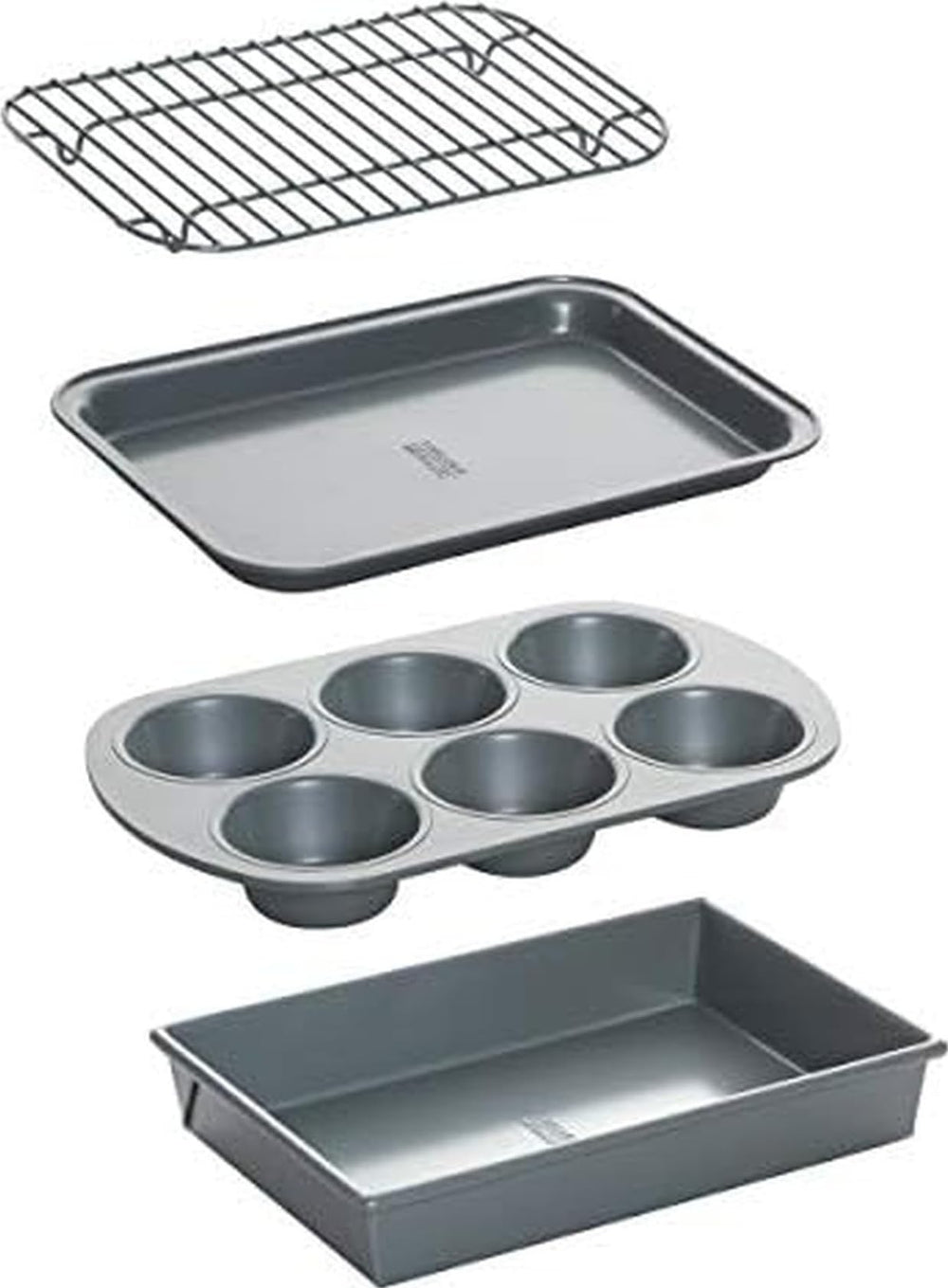 Chicago Metallic front packaging showing full four-piece toaster oven set and convenience