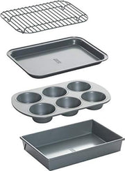 Chicago Metallic front packaging showing full four-piece toaster oven set and convenience