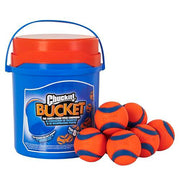 Chuckit! front view of 8-pack and bucket showing organized travel convenience