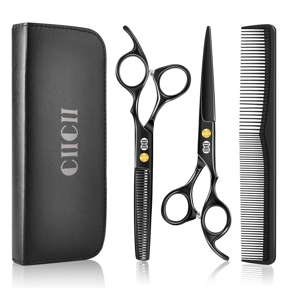 CIICII tijeras de corte 6.7" vista frontal con acabado negro, precisión profesional
