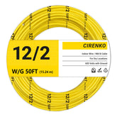 CIRENKO front coil of 12/2 NM-B cable showing packaged 50 ft roll and label benefits