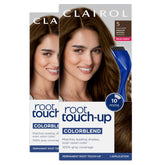 Clairol envase frontal del kit mostrando el tono 5 Medium Brown y beneficio de cobertura rápida