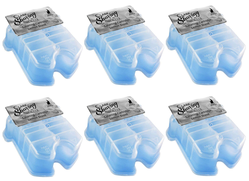 Clark Shaving Co cartucho frontal mostrando compatibilidad con Braun y beneficio de limpieza