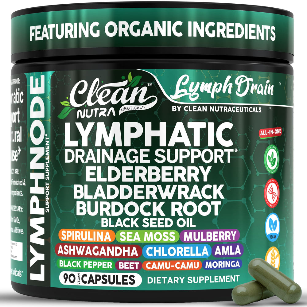 Clean Nutraceuticals front bottle view showing botanical lymphatic support benefits
