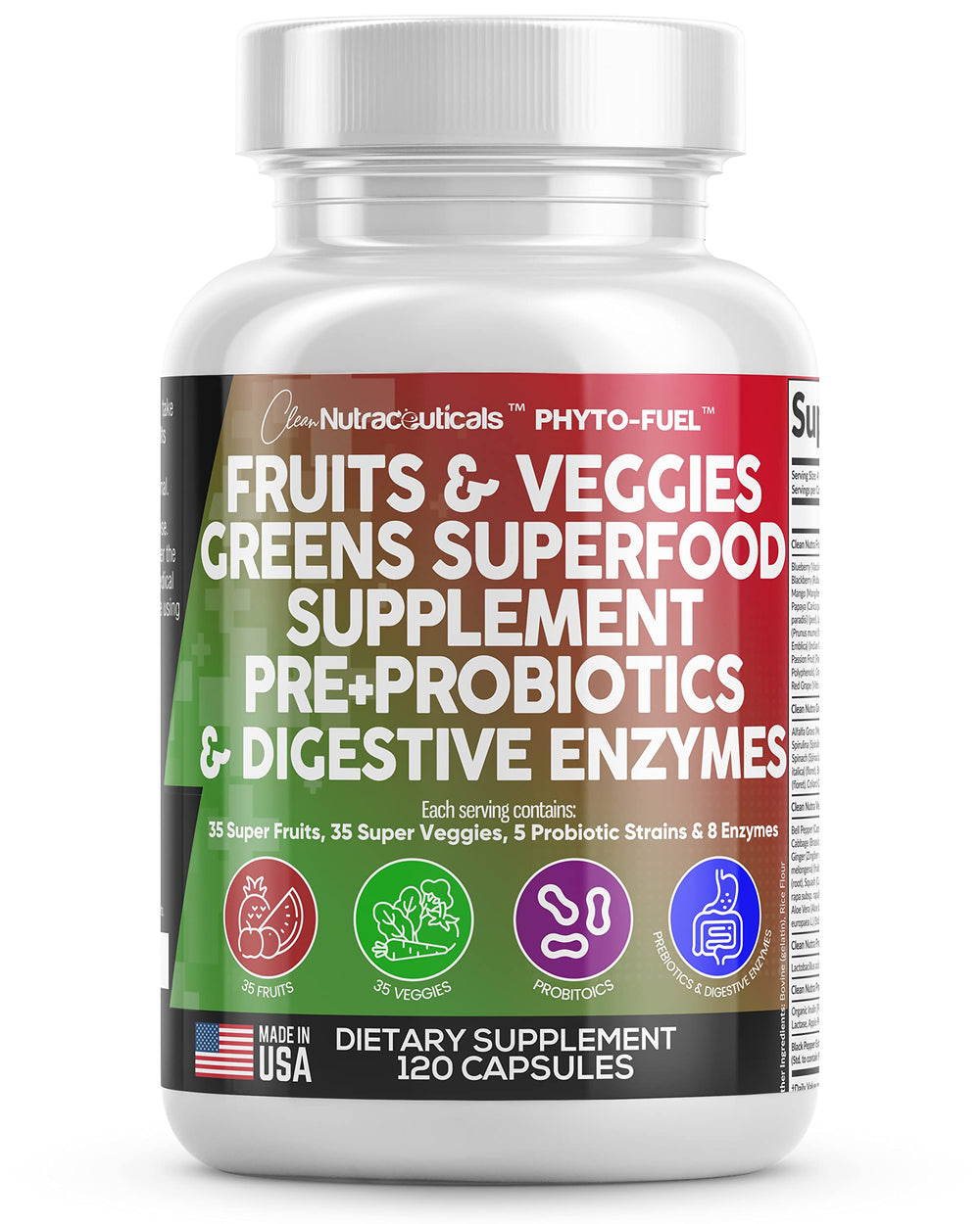 Clean Nutraceuticals front bottle view showing label and capsule count benefit