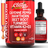Clean Nutraceuticals front bottle showing Vascu Glow branding and benefits