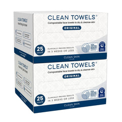 CLEAN SKIN CLUB empaque frontal mostrando 2 paquetes y 50 toallitas, portabilidad