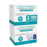 Clean Skin Club empaque frontal claro que muestra 100 toallas compostables