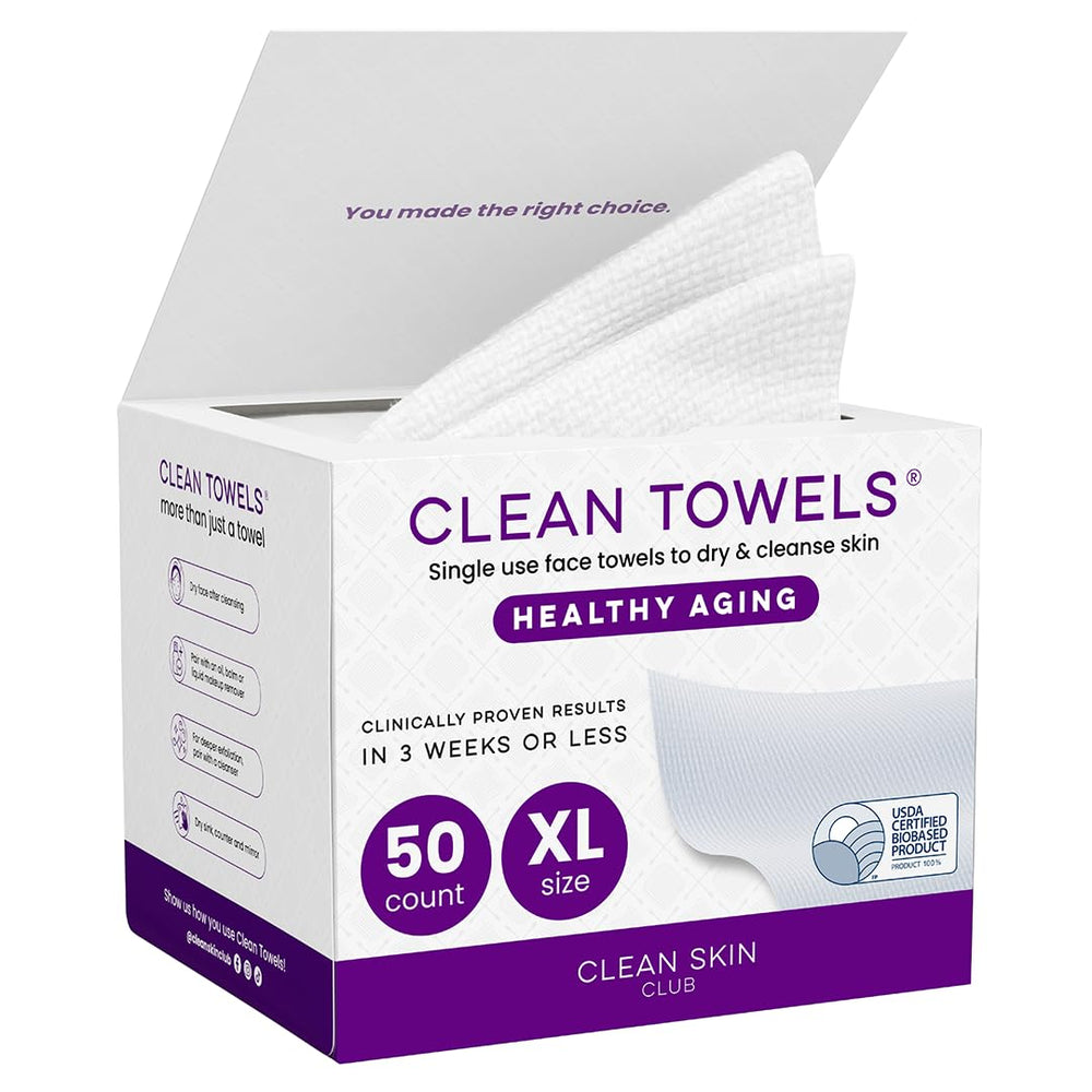 CLEAN SKIN CLUB paquete frontal mostrando 50 toallas, higiene práctica