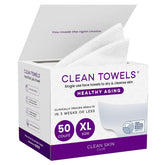 CLEAN SKIN CLUB paquete frontal mostrando 50 toallas, higiene práctica