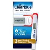 Clearblue empaque frontal mostrando el kit y beneficios