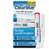Clearblue empaque frontal mostrando kit y beneficios principales