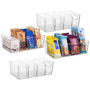 ClearSpace front view of four clear organizer bins showing contents and accessibility benefit
