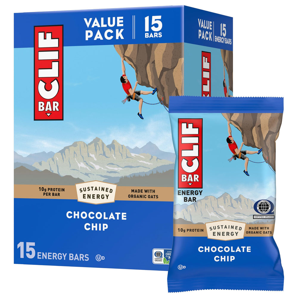 CLIF Bar frente del empaque mostrando 15 barras y conveniencia para llevar