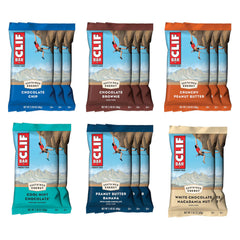 CLIF Bar vista frontal del pack variedad mostrando 16 barras y beneficios de energía