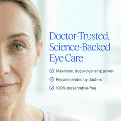 Cliradex being applied to closed eyelid demonstrating safe, calm cleansing