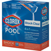Clorox Pool&Spa front packaging showing label and 6-pack benefits