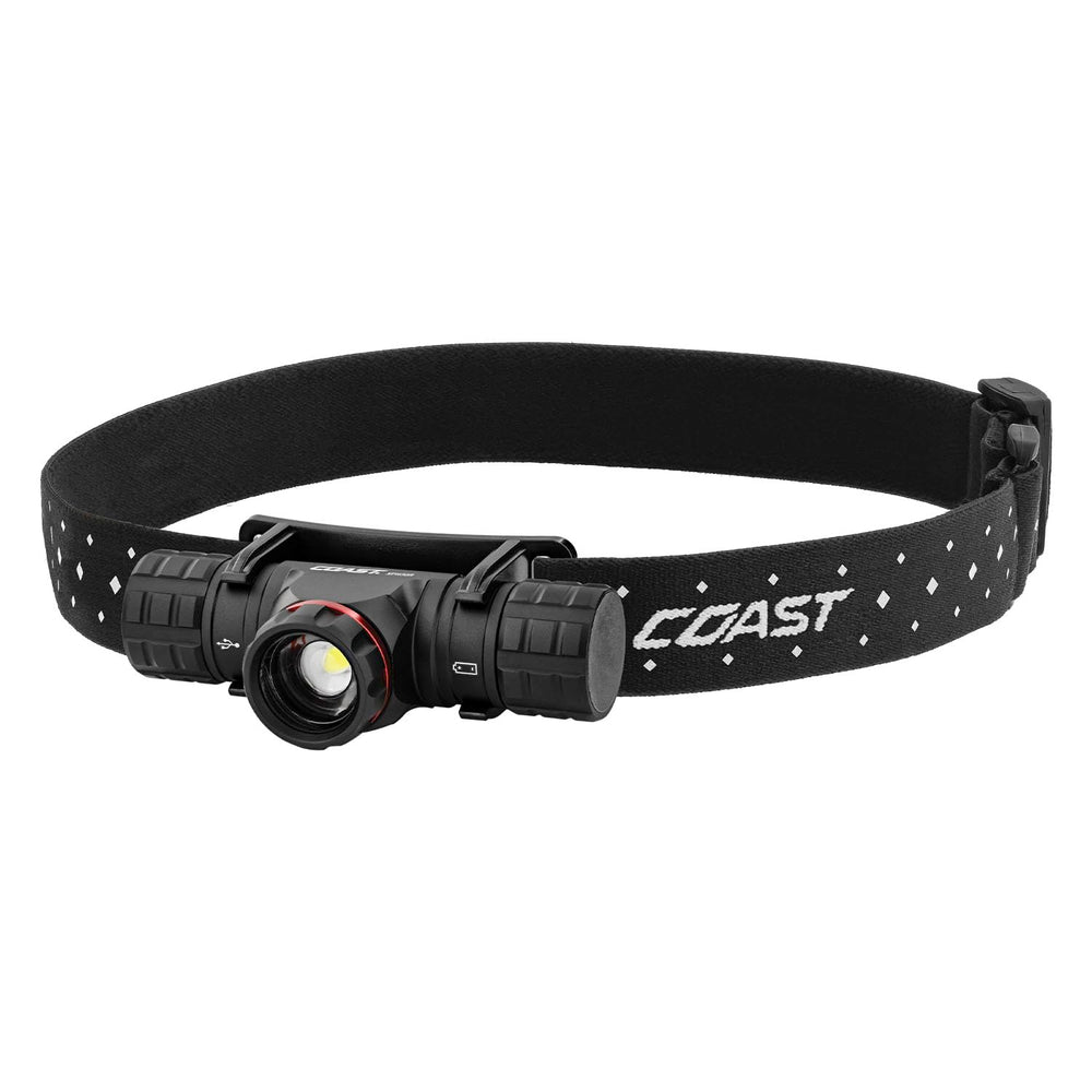 Coast XPH30R front view showing compact headlamp and strap for reliable hands-free lighting