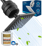 Cobbe front view shower head showing filter housing and durable finish benefit: cleaner water